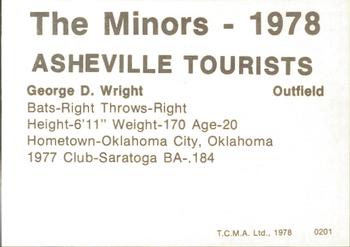 1978 TCMA Asheville Tourists #0201 George Wright Back