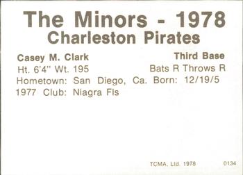 1978 TCMA Charleston Pirates #3 Casey Clark Back