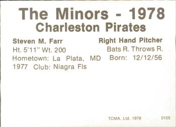 1978 TCMA Charleston Pirates #4 Steve Farr Back