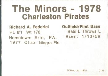 1978 TCMA Charleston Pirates #5 Rick Federici Back