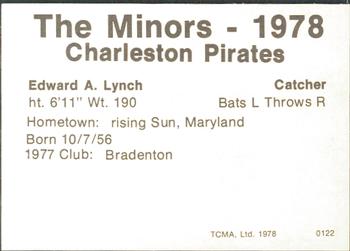 1978 TCMA Charleston Pirates #14 Ed Lynch Back