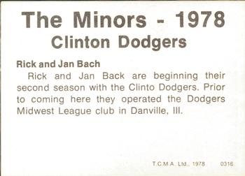 1978 TCMA Clinton Dodgers #0316 Rick Bach / Jan Bach Back