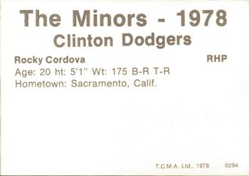 1978 TCMA Clinton Dodgers #0294 Rocky Cordova Back
