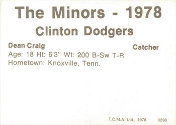 1978 TCMA Clinton Dodgers #0298 Dean Craig Back