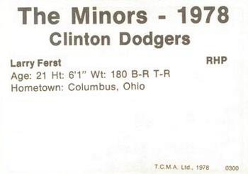 1978 TCMA Clinton Dodgers #0300 Larry Ferst Back