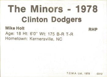 1978 TCMA Clinton Dodgers #0312 Mike Holt Back