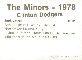 1978 TCMA Clinton Dodgers #0305 Jack Littrell Back