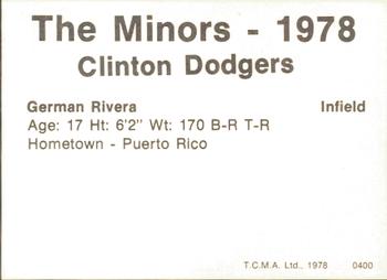 1978 TCMA Clinton Dodgers #0400 German Rivera Back