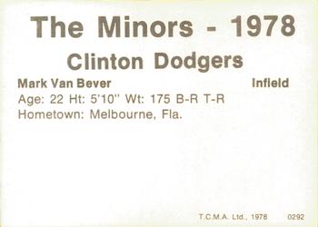 1978 TCMA Clinton Dodgers #0292 Mark Van Bever Back