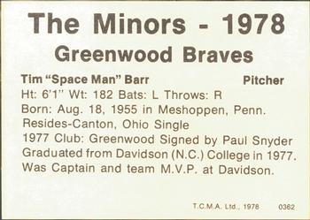 1978 TCMA Greenwood Braves #0362 Tim Barr Back
