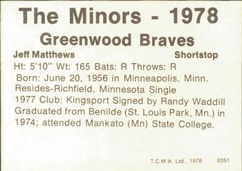 1978 TCMA Greenwood Braves #0351 Jeff Matthews Back