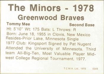 1978 TCMA Greenwood Braves #0349 Tommy Mee Back