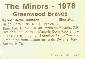 1978 TCMA Greenwood Braves #0367 Rafael Ramirez Back