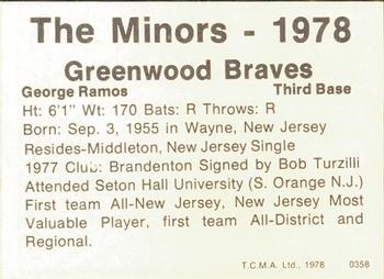 1978 TCMA Greenwood Braves #0358 George Ramos Back