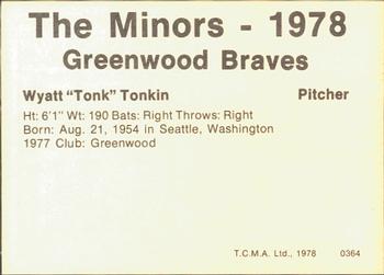 1978 TCMA Greenwood Braves #0364 Wyatt Tonkin Back