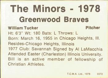 1978 TCMA Greenwood Braves #0372 William Tucker Back