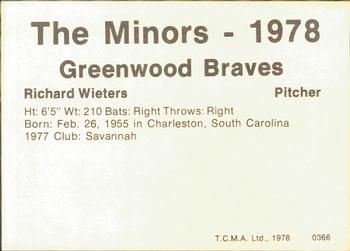 1978 TCMA Greenwood Braves #0366 Richard Wieters Back