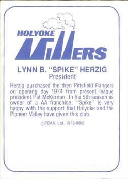1978 TCMA Holyoke Millers #12 Lynn B. Herzig Back