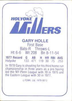 1978 TCMA Holyoke Millers #13 Gary Holle Back
