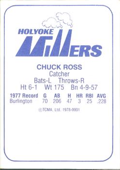 1978 TCMA Holyoke Millers #19 Chuck Ross Back