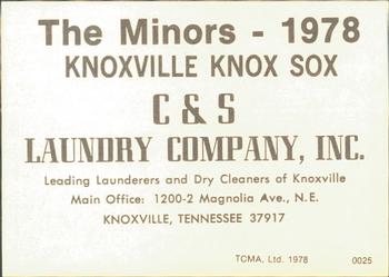 1978 TCMA Knoxville Knox Sox #0025 Harold Baines Back