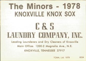 1978 TCMA Knoxville Knox Sox #0034 Richard Dotson Back