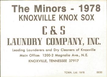 1978 TCMA Knoxville Knox Sox #0030 Marvis Foley Back