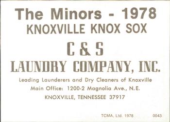1978 TCMA Knoxville Knox Sox #0043 Quency Hill Back