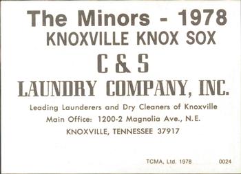 1978 TCMA Knoxville Knox Sox #0024 Bill Moran Back