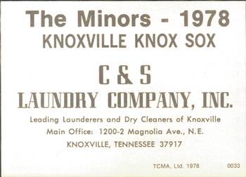 1978 TCMA Knoxville Knox Sox #0033 Mark Naehring Back
