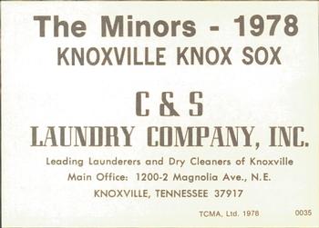 1978 TCMA Knoxville Knox Sox #0035 Chris Nyman Back