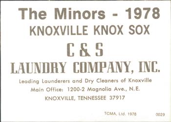 1978 TCMA Knoxville Knox Sox #0029 Willie Thompson Back