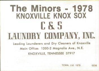 1978 TCMA Knoxville Knox Sox #0036 Steve Trout Back