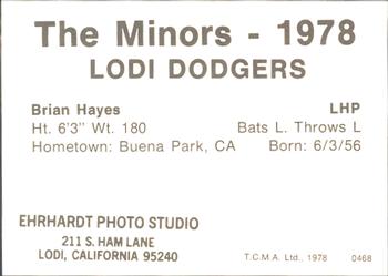 1978 TCMA Lodi Dodgers #7 Brian Hayes Back
