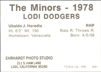 1978 TCMA Lodi Dodgers #8 Ubaldo Heredia Back