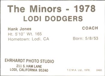 1978 TCMA Lodi Dodgers #9 Hank Jones Back