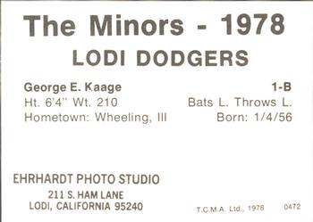 1978 TCMA Lodi Dodgers #10 George Kaage Back