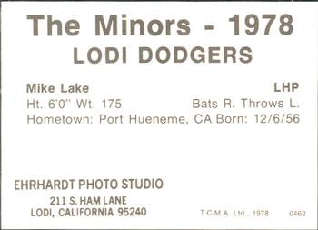 1978 TCMA Lodi Dodgers #11 Mike Lake Back