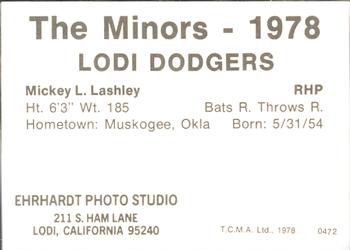 1978 TCMA Lodi Dodgers #12 Mickey Lashley Back