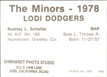 1978 TCMA Lodi Dodgers #17b Rod Scheller Back