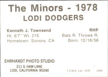 1978 TCMA Lodi Dodgers #22 Ken Townsend Back