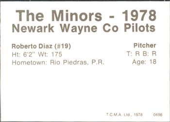 1978 TCMA Newark Wayne Co-Pilots #11 Roberto Diaz Back