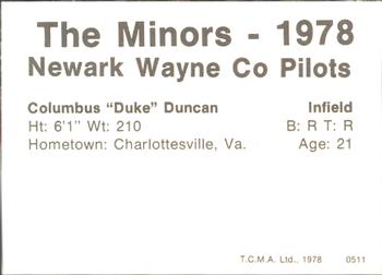 1978 TCMA Newark Wayne Co-Pilots #12 Duke Duncan Back