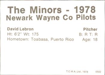 1978 TCMA Newark Wayne Co-Pilots #25 David Lebron Back