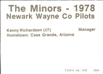1978 TCMA Newark Wayne Co-Pilots #37 Kenny Richardson Back