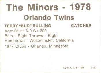 1978 TCMA Orlando Twins #0223 Terry Bulling Back