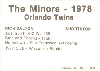 1978 TCMA Orlando Twins #0227 Rich Dalton Back