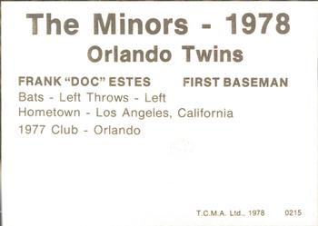 1978 TCMA Orlando Twins #0215 Frank Estes Back