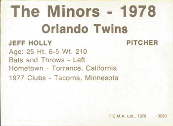 1978 TCMA Orlando Twins #0220 Jeff Holly Back