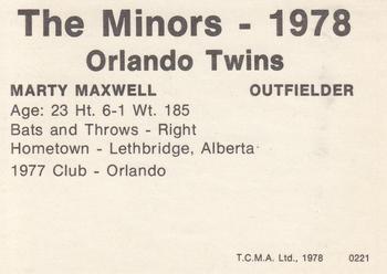 1978 TCMA Orlando Twins #0221 Marty Maxwell Back
